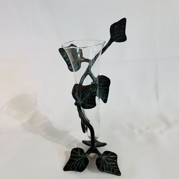 Vintage New Concepts Vase Cast Iron Tree Leaves Wrapped Around Glass Sculpture - Picture 5 of 8